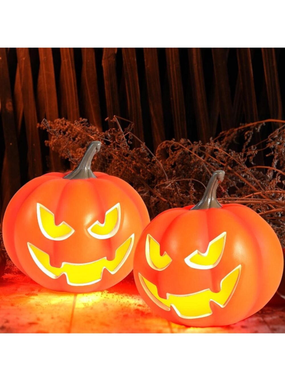 New 2 Pack Jack O Lantern Pumpkins Battery Operated LED Halloween Decor 6 Inch